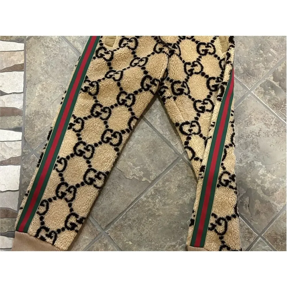 Men's Gucci GG jacquard wool blend fleece jogging pants size large made in Italy